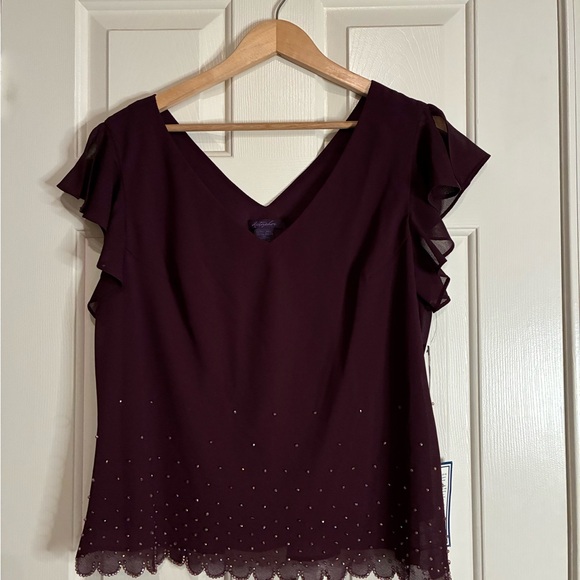 Metaphor Tops - Metaphor Plum Ruffle Sleeve Blouse